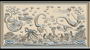 Aquatic Mermaid Theme Panno v6 for CNC Relief engraving
