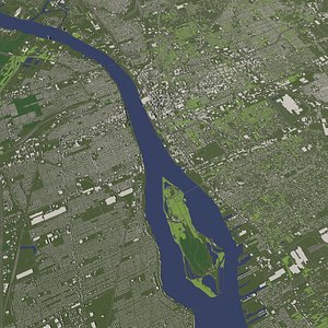 Detroit USA in 20 km x 20 km - city and urban 3D