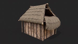 3D Primitive Wooden Shelter with Thatch Roof 5