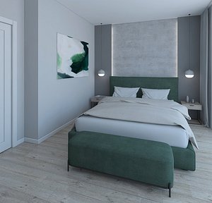 Simple bedroom whit green bed