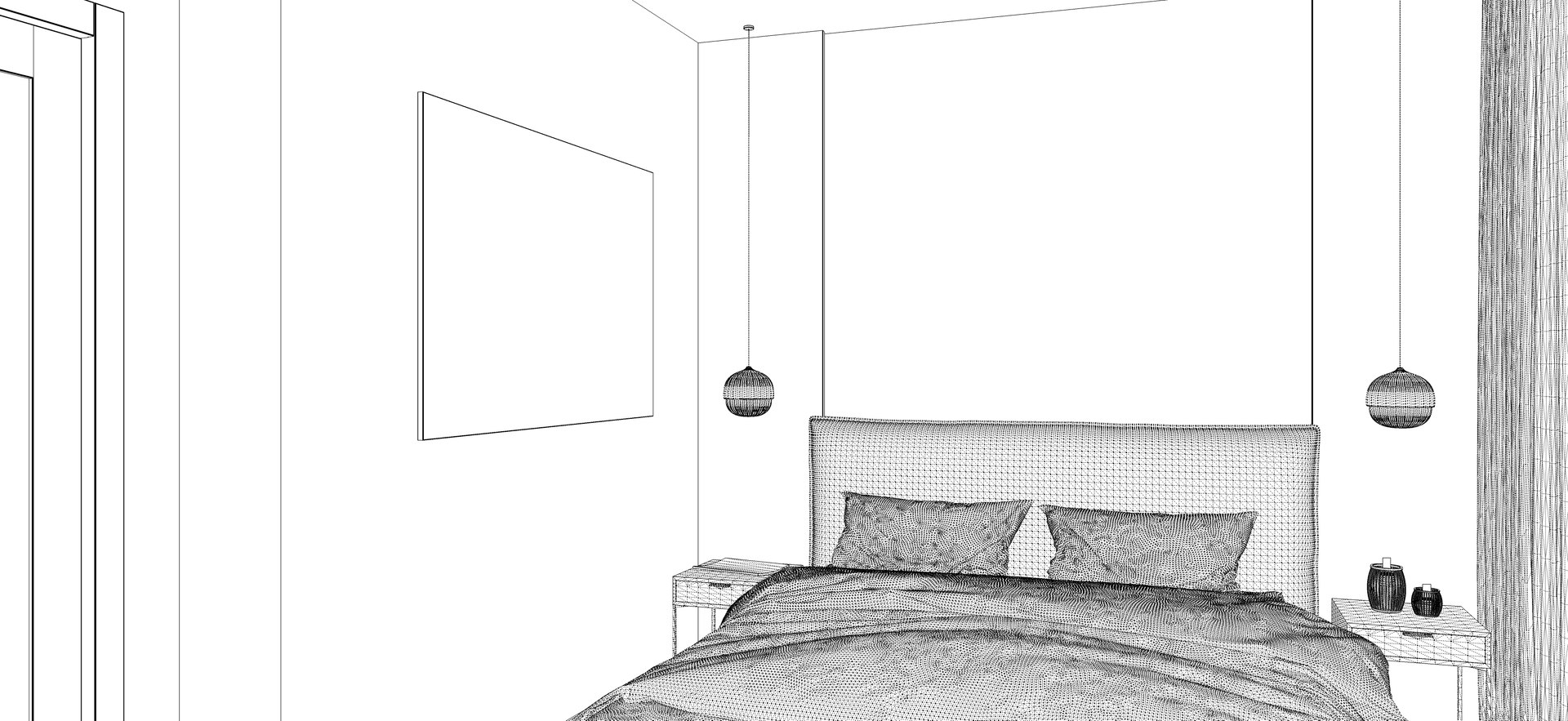 Simple Bedroom Whit Green Bed Model - TurboSquid 1782250