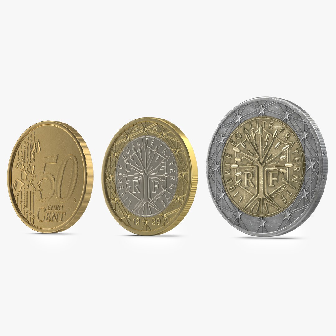 French Euro Coins 3D Models Collection 3D model preview