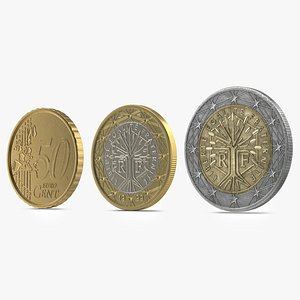 3d french euro coins model