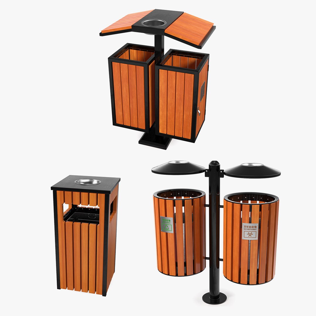 Outdoor Trash Bins Collection 3D model preview