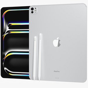 3D Apple iPad Pro 13 2025 M5 WiFi and Cellular with Pencils Silver