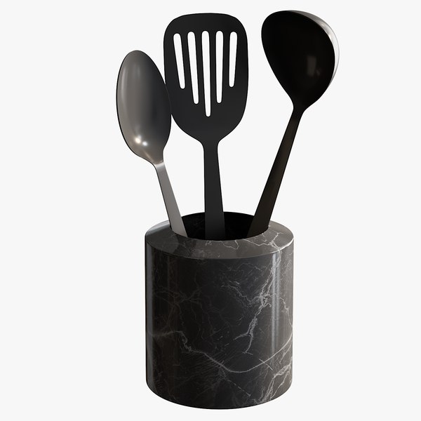 3D realistic black kitchen utensils