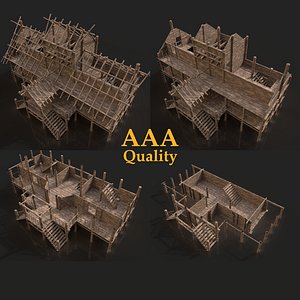 SIMPLE MEDIEVAL ORC VILLAGE WOODEN HOUSE TOWER COTTAGE HUT