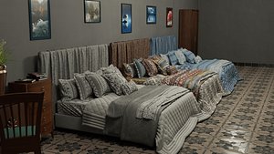 Queen Size Bed - 3 different styles 3D model