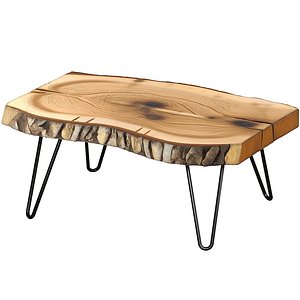 Wooden coffee side table made of Slab wood in Rustic Eco Loft 3D model 3D model