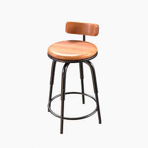 Wooden Bar Stool with Backrest 3D model