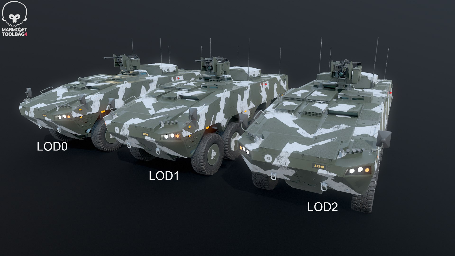 3D Swedish Patgb 360 AMV 8x8 Armored Vehicle XA-360 Winter Camo https://p.turbosquid.com/ts-thumb/KE/I4TVev/nh/pag360winter_lods/png/1790024505/1920x1080/fit_q87/d8044b089e5fcbd6318130d48d60e4874d1f2d79/pag360winter_lods.jpg