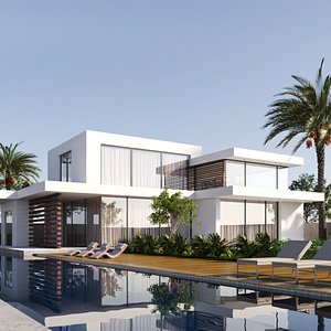 Contemporary House 3D Exterior Scene 3D model