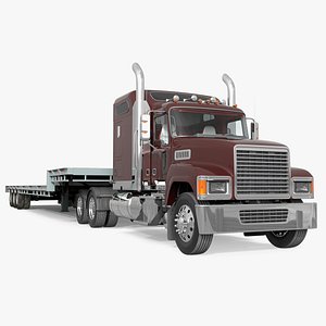 3D Freight Truck with Flatbed Semi Trailer model
