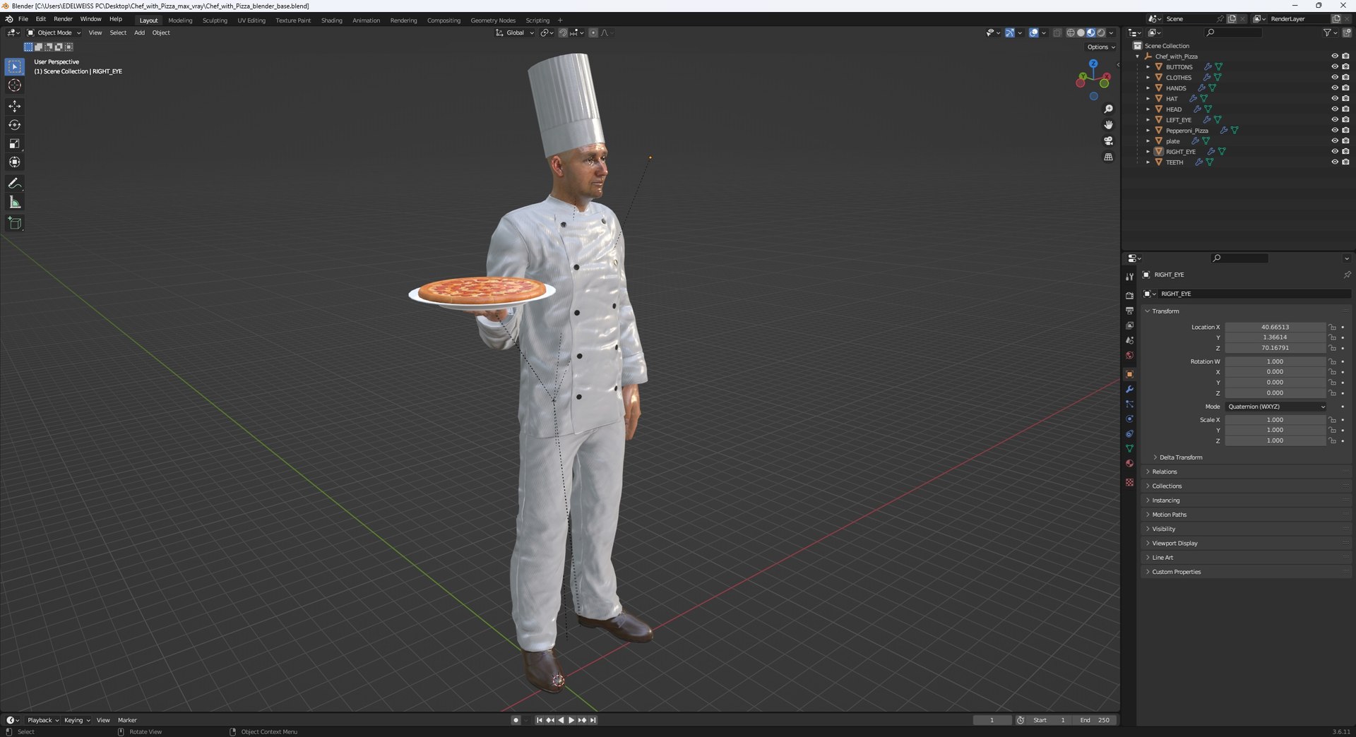 Chef With Pizza 3D Model - TurboSquid 2325074