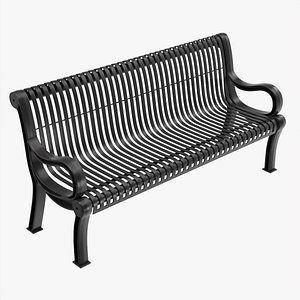 Vertical Slat Outdoor Bench with Arms 3D model
