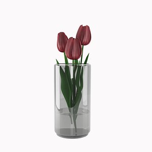 3D model Red tulips in a glass vase