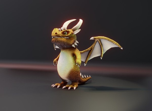 Cartoon Gold Dragon Low-poly 3D Model model