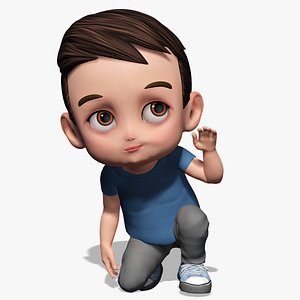 Cute Stylized toon 3D Boy Cartoon Child Rigged Model