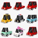 漫画風の車、ローポリ風の様式化された乗り物コレクション