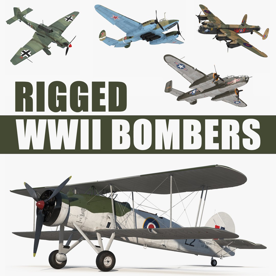 WWII Rigged Bombers 3D Models Collection 3D model preview