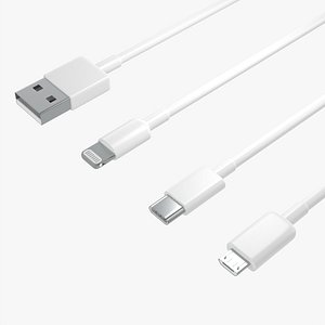 USB C lightning cables set white 3D model
