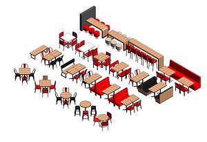 Restaurant  Cafe Furniture Set - Revit RVT 2021