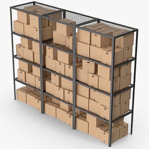 3D Warehouse Racks And Cardboard Boxes