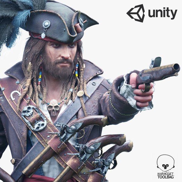 3D pirate character pbr rigged
