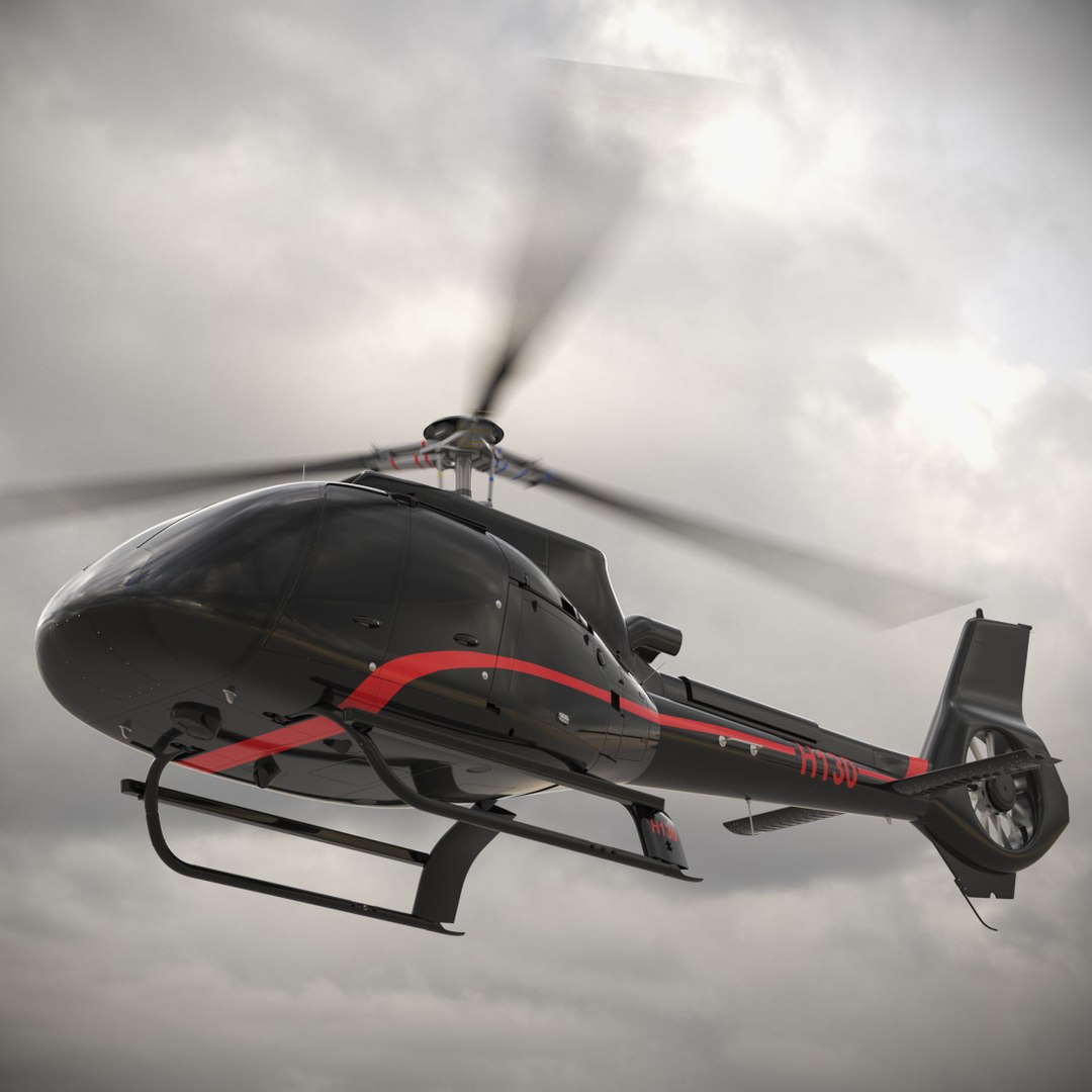 H130 Fenestron Tail Rotor Helicopter Black Simplified 3D model preview