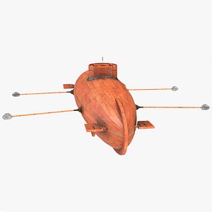 Old Wooden Submarine Rigged for Cinema 4D 3D model