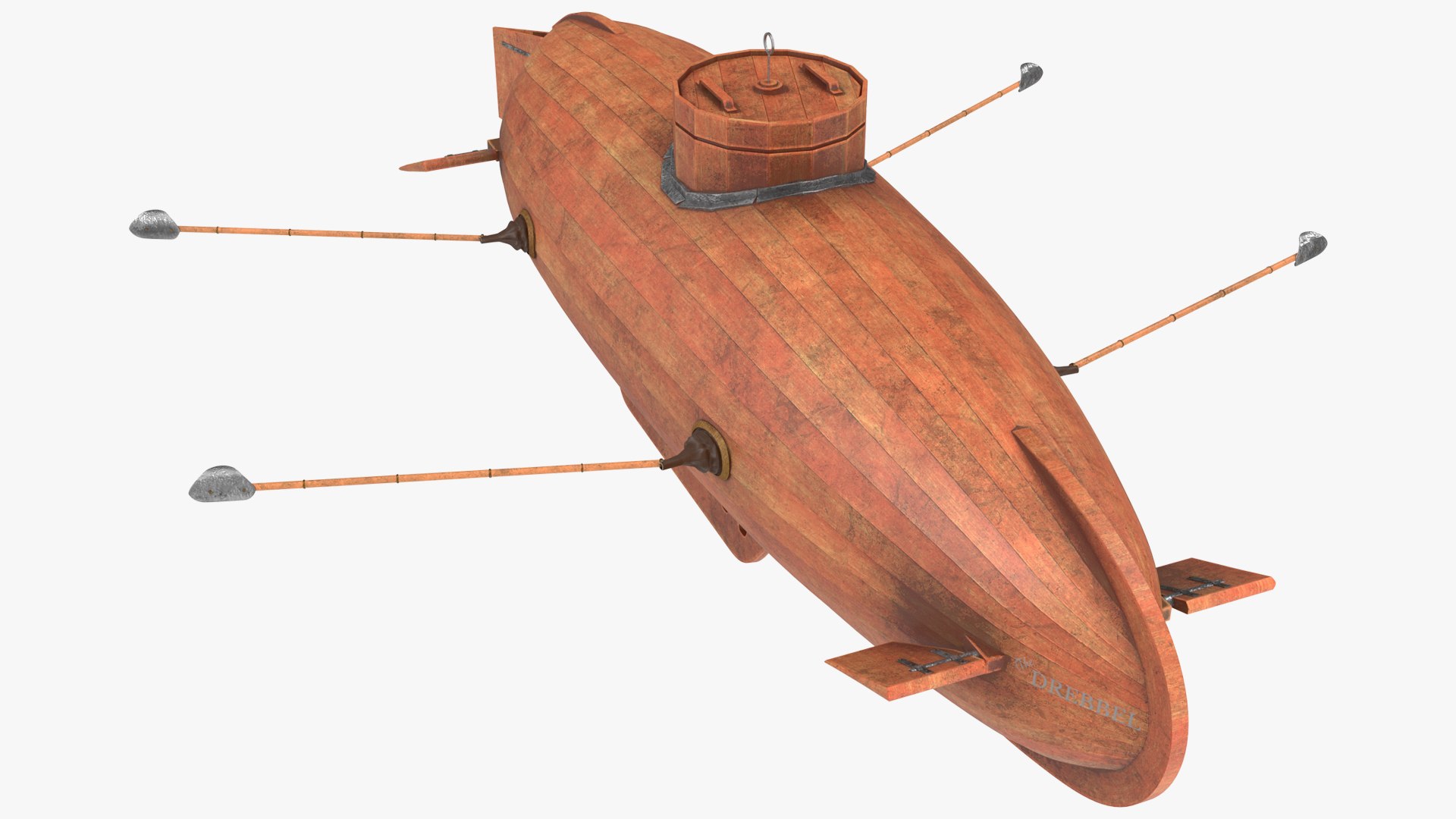 Old Wooden Submarine Rigged for Cinema 4D 3D model preview