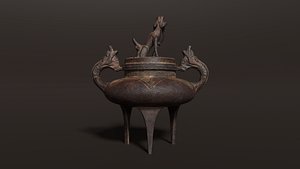 3D Antique Chinese Incense Burner Low-poly 3D model