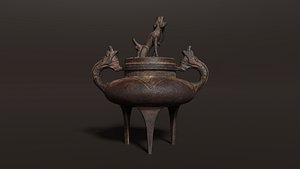3D Antique Chinese Incense Burner Low-poly 3D model