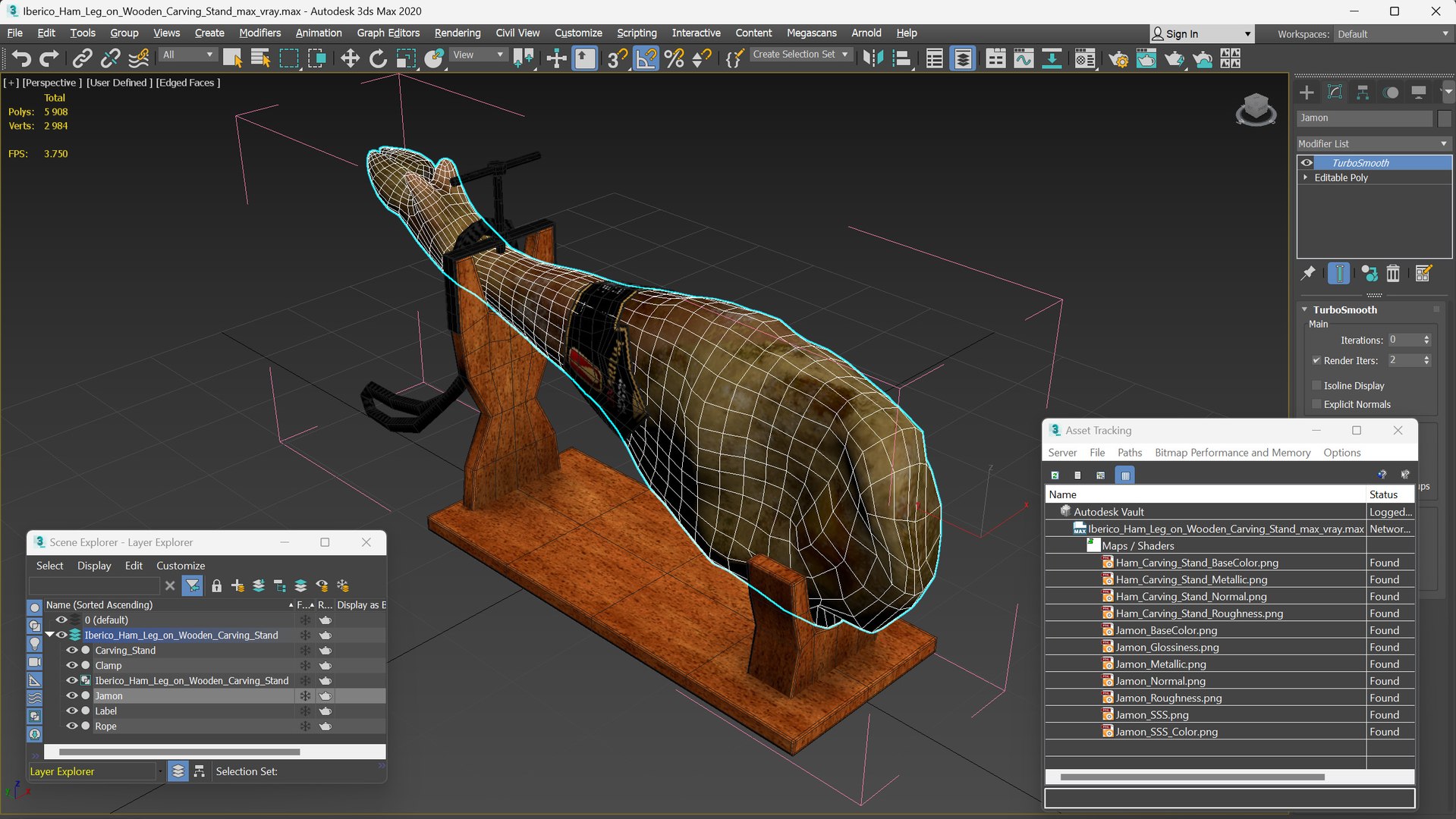 3D Iberico Ham Leg on Wooden Carving Stand https://p.turbosquid.com/ts-thumb/KI/3kVzwf/WY/iberico_ham_leg_on_wooden_carving_stand_016/jpg/1751409549/1920x1080/fit_q87/a0f96b36dc9f1e9f9fd0ed7f19771e7f5557e00b/iberico_ham_leg_on_wooden_carving_stand_016.jpg