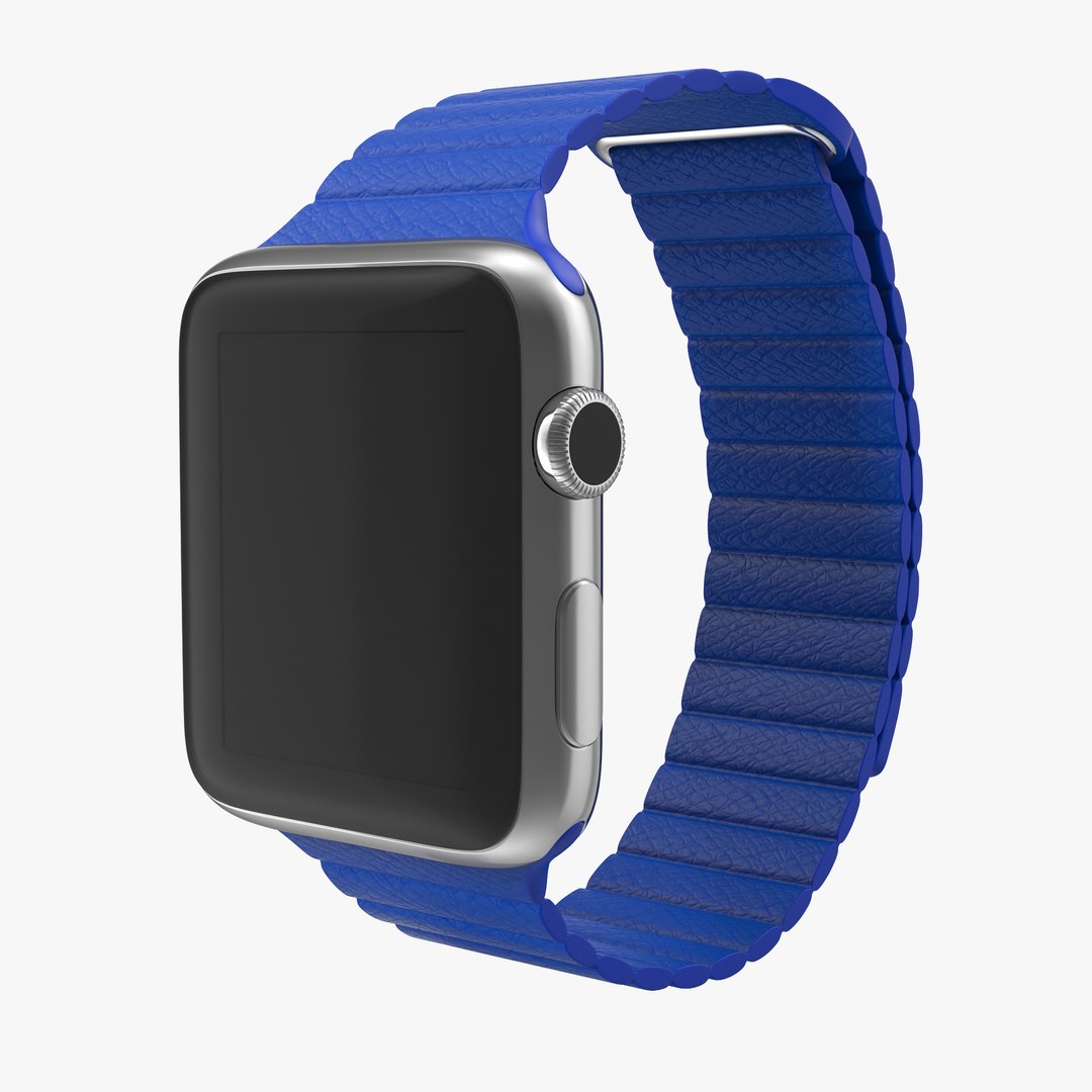 Apple Watch Blue Leather Magnetic Closure 3D Model preview