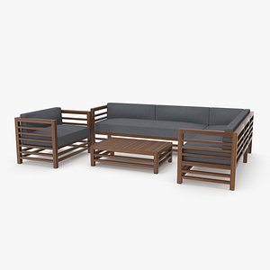 Set of Wood Outdoor Sofas and Table