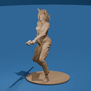 Anthro Fox Girl Warrior Spear-Wielding Furry Fantasy STL 3D model