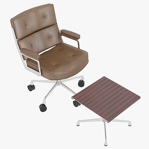 3D model Eames Executive Chair Chrome Frame Brown Leather and Ottoman by Herman Miller