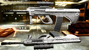Stylized Scratched AUG Rifle Game Ready 3D Model FBX OBJ USD