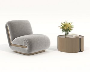Contemporary Accent Chair and Round Side Table Set