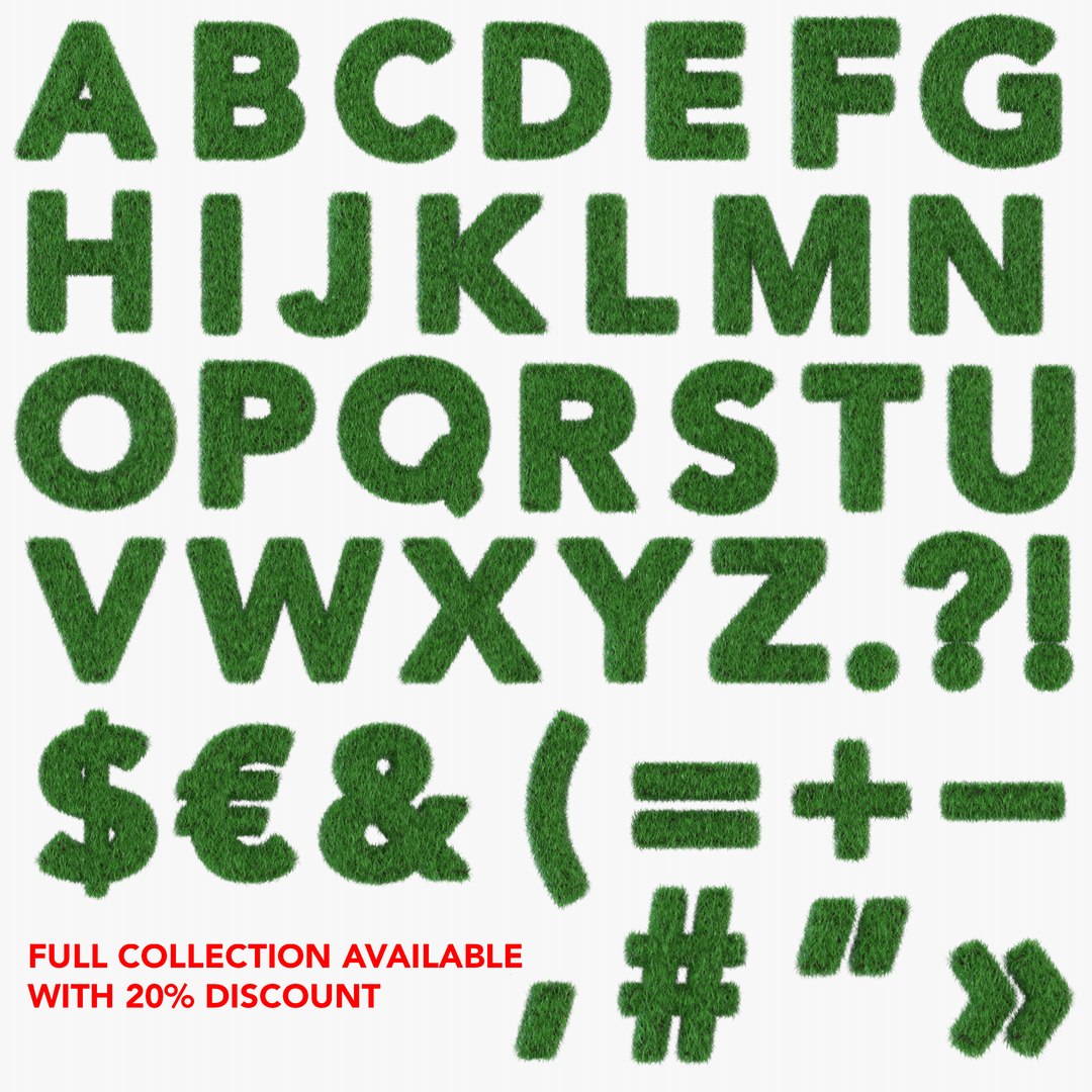 grass alphabet 3D model https://p.turbosquid.com/ts-thumb/KK/WCCay0/22Bbw10H/grassalphabetcollectiondiscount/png/1601652459/1920x1080/fit_q87/07cb2113d3ff38763f7b8f9f06a4100d047e6f96/grassalphabetcollectiondiscount.jpg