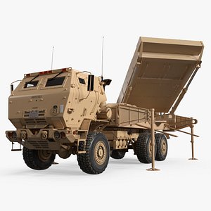 Desert Military Fire Control Radar Truck Rigged 3D model