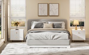 Modern Minimalist Upholstered Bed Bedroom 3D Scene