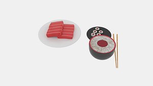 Tuna Sushi Meal Japan Rice Bowl 3D