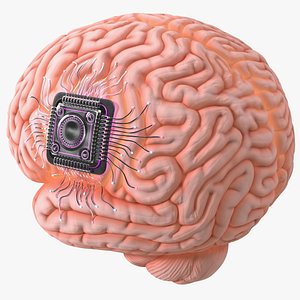 Human Brain with Microchip Implant with Light