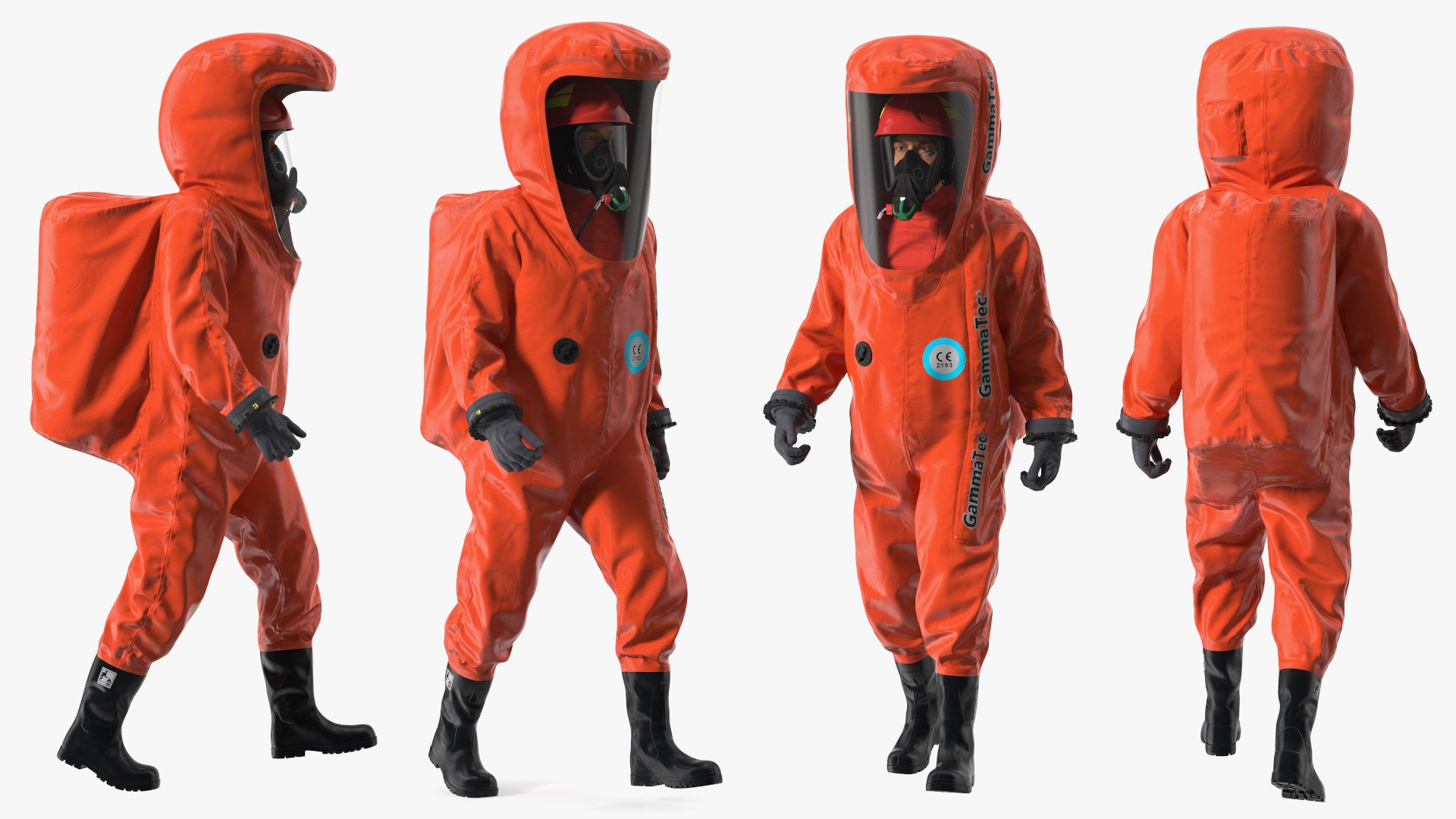 Heavy Duty Chemical Protective Suit Walking Pose Red 3D model preview