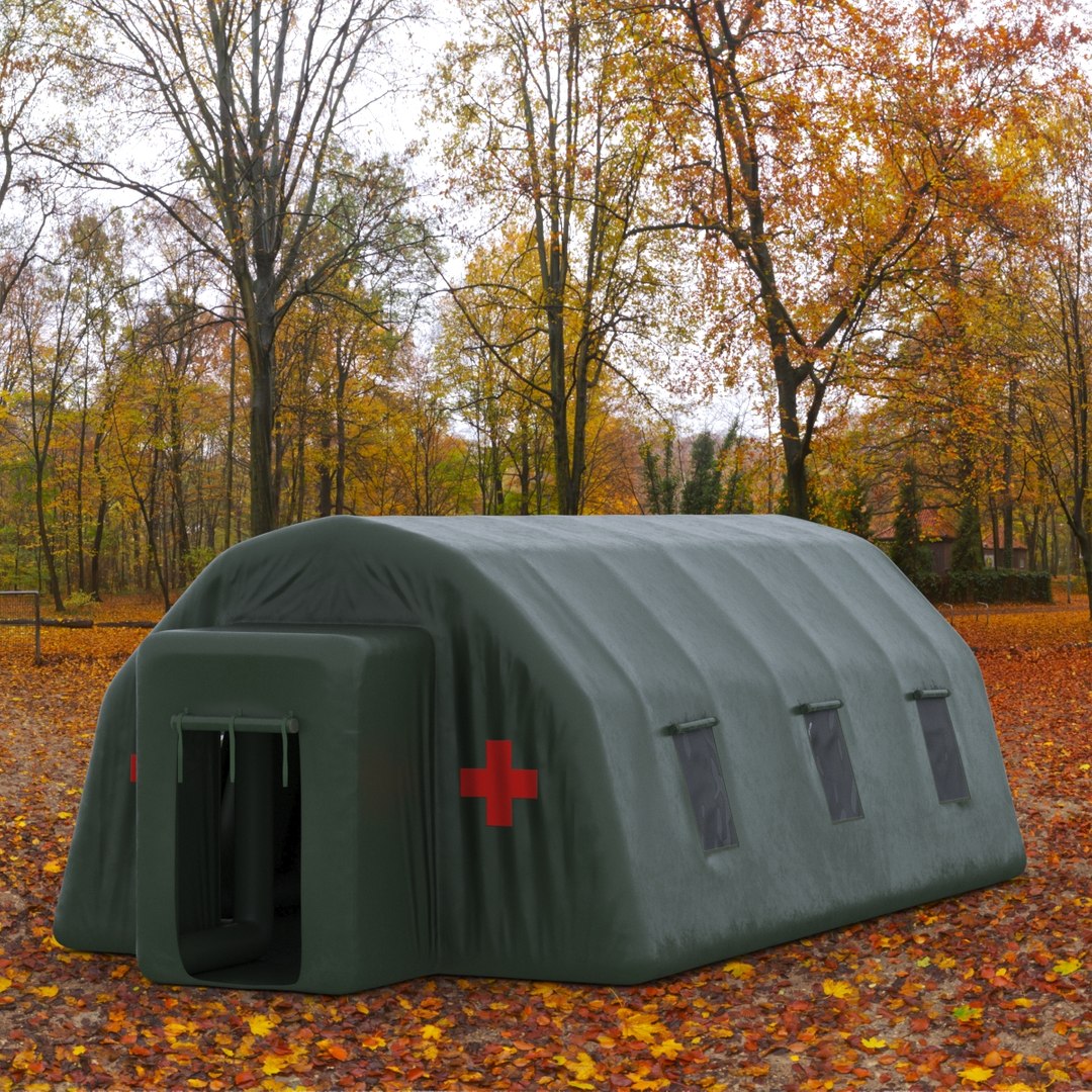 Inflatable Military Tent Closed Doors 3D model preview