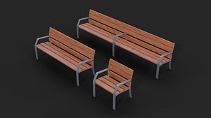 3D Collection of three Tropical benches Low-Poly