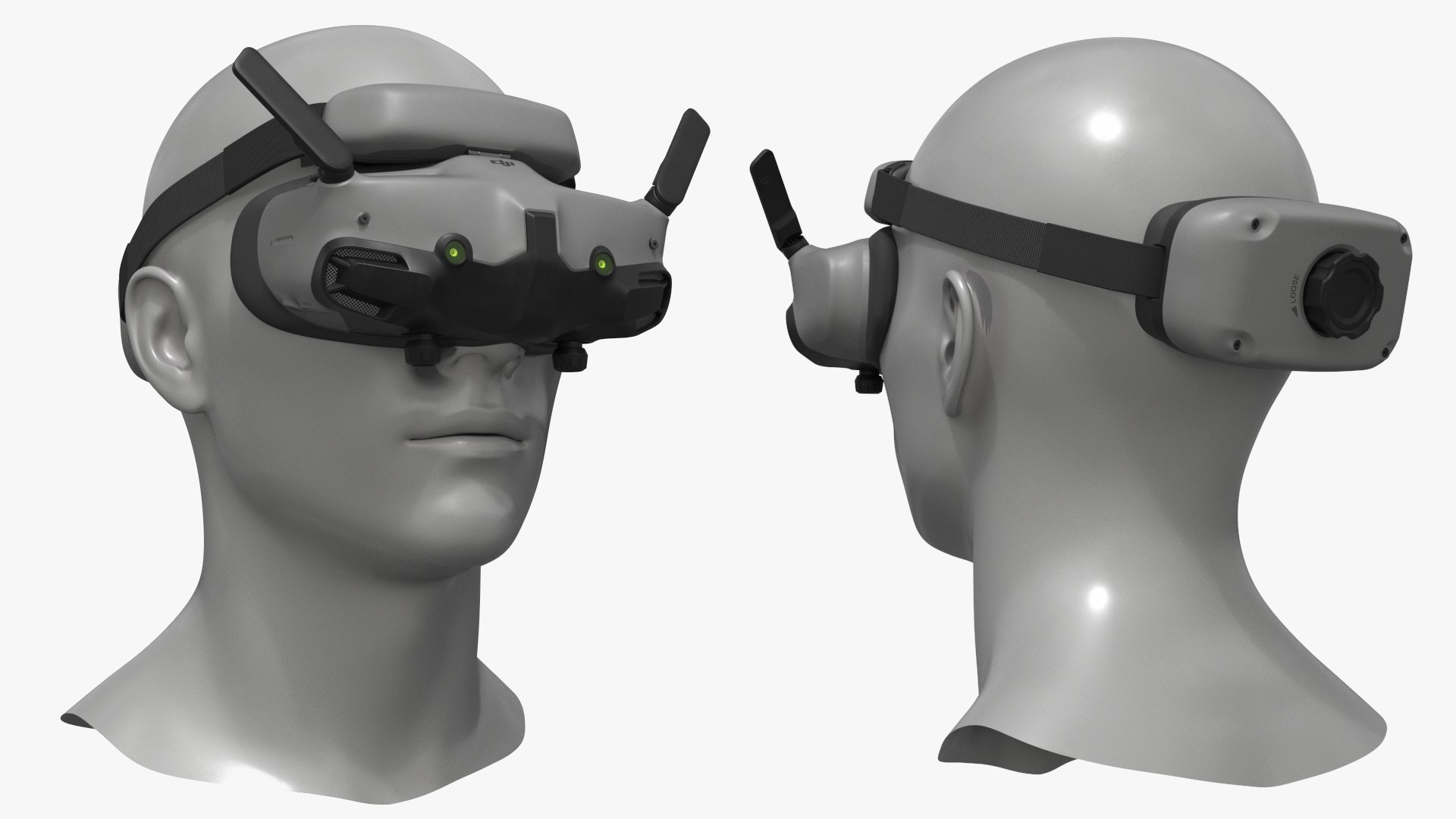 DJI FPV Goggles 3 on Mannequin Head 3D model preview
