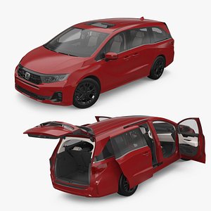 Honda Odyssey 2025 Modern Family Car Red Rigged for Cinema 4D 3D model